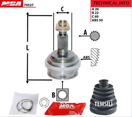 Aks Kafa Dış-(Abslı)-(Honda: Cıviç  01>06 "1.4 " ) (26x22x60xabs-50) resmi