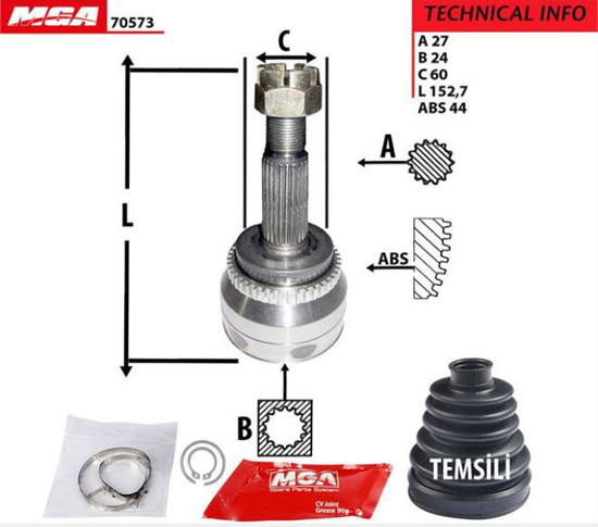 Aks Kafa Dış-(Abslı)-(Kıa: Cerato 04>10 "Dışel" ) (27x24x60xabs-44) resmi