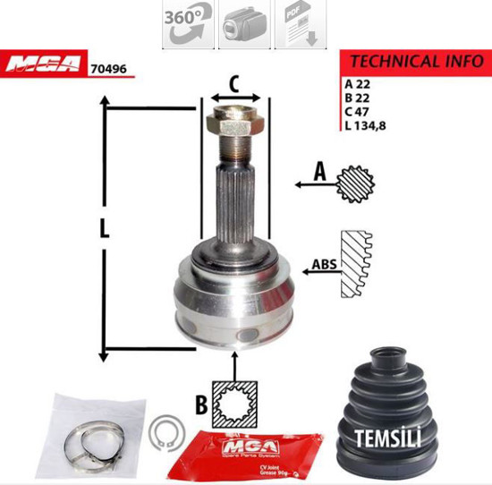 Aks Kafası Dış (Skoda: Favorıt - Feliç Ia 89--) 22*22*47 resmi