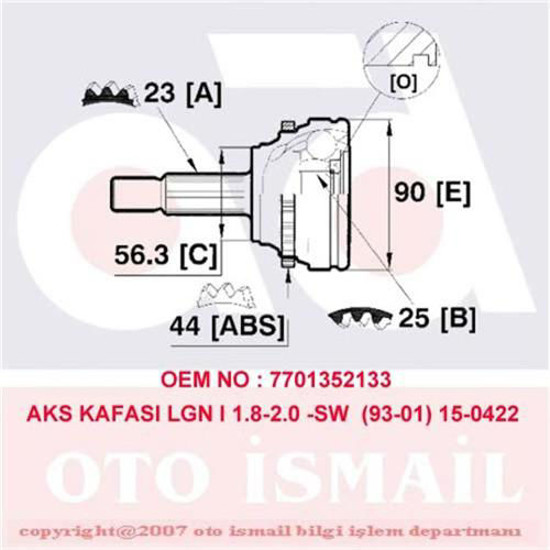 Aks Kafası Dış Lgn I 1.8-2.0-2.2d-2.2dt 93-01 -Megane Sceniç  1.9dtı 97-99 -Scen resmi