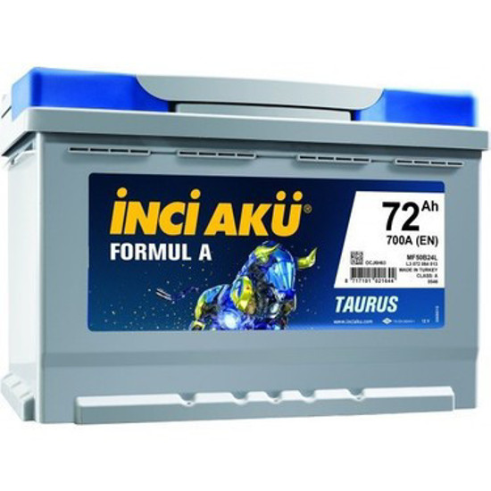 İnci Akü 12v 72ah 700 En L3 Formul A Taurus ( Tırnaksız ) 278*175*190 resmi