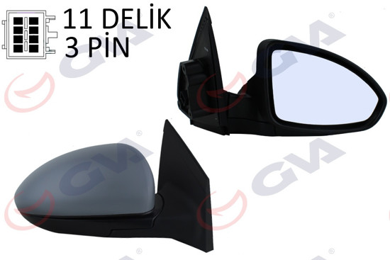 Dış Dikiz Aynası Elektrikli Sağ Chevrolet Cruze 09 Astarlı Asferik Cam Vm-398ehp resmi