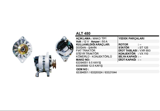 Alternatör 12v 50a Fiat Dkş Traktör 394551doğan-Şahin-Steyr Traktör-Kömürlü-Konj resmi