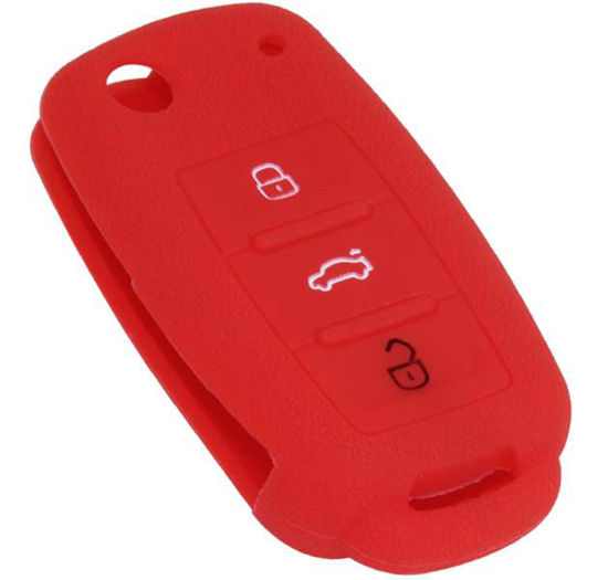 Kontak Anahtar Kumanda Koruyucu Kılıf Silikon Kırmızı Vw Caddy-Jetta-Polo-Golf 6 resmi