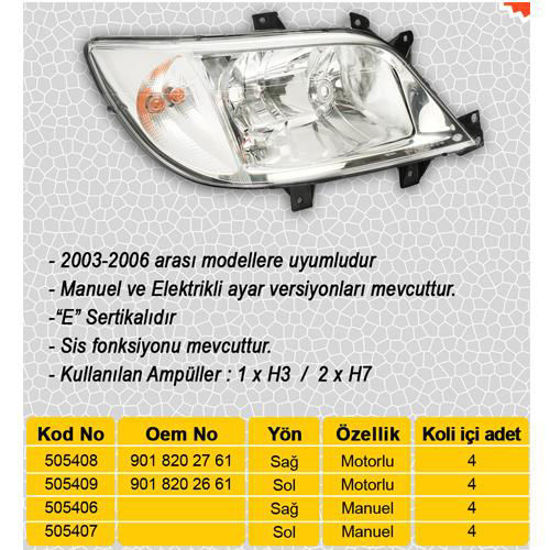 Far Sinyal Sis Sol Sprınter 04/00-05/06 Elektrikli H7 H3 H7 resmi